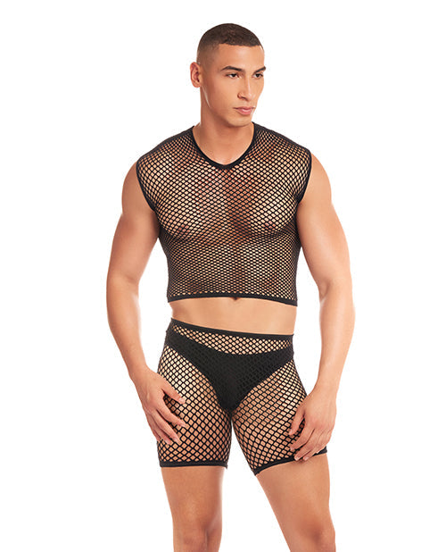 Ensemble de 3 culottes longues en résille, Rainbow Party Net-Bula, avec string – Noir T L/XL