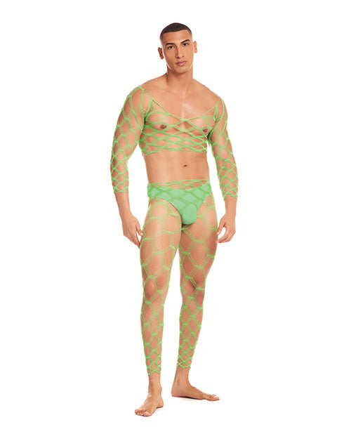 Rainbow Party Two-Piece Fishnet Lingerie Set For Men In Green