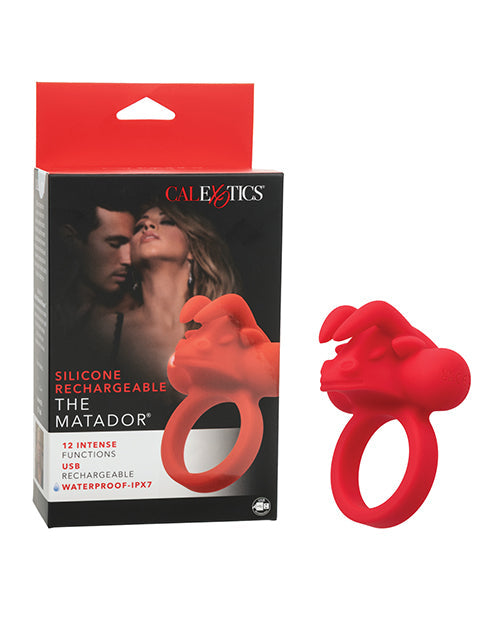 Anneau pénien rechargeable en silicone The Matador Enhancer avec triple stimulation - Rouge