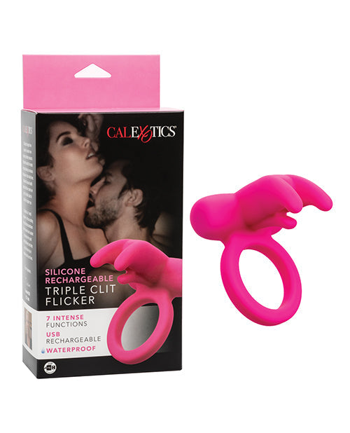 Stimulateur clitoridien triple rechargeable en silicone - Rose