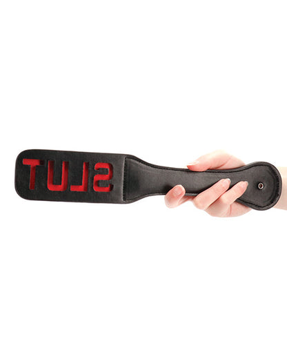 Shots Ouch Slut Imprint Faux Leather Paddle In Black
