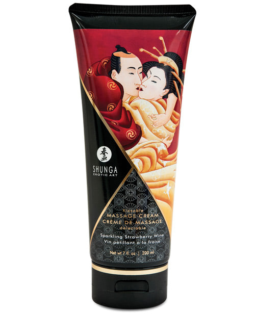Shunga Crème de Massage Embrasse-Moi - 7 oz Vin pétillant à la fraise