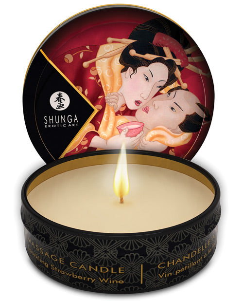 Shunga Romance Mini Bougie de massage à la chandelle - 28 g Vin pétillant à la fraise