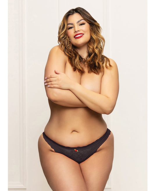 Culotte en dentelle avec découpe cœur à l'arrière et détail chaîne de perles - Noir 1X/2X