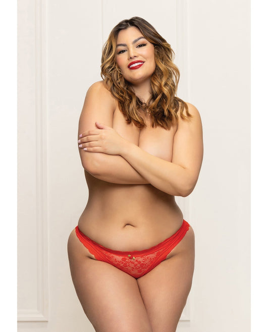 Culotte en dentelle avec découpe cœur à l'arrière et chaîne de perles - Rouge 1X/2X