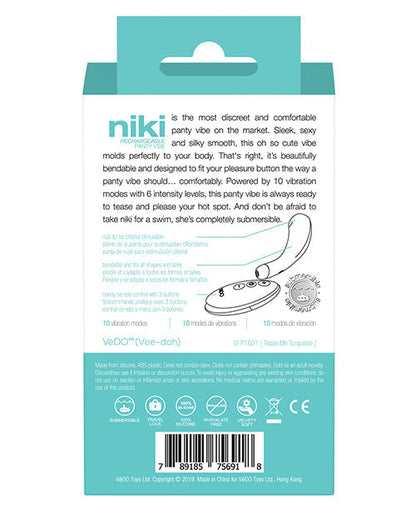 VeDO Niki Rechargeable Panty Vibe - Tease Me Turquoise