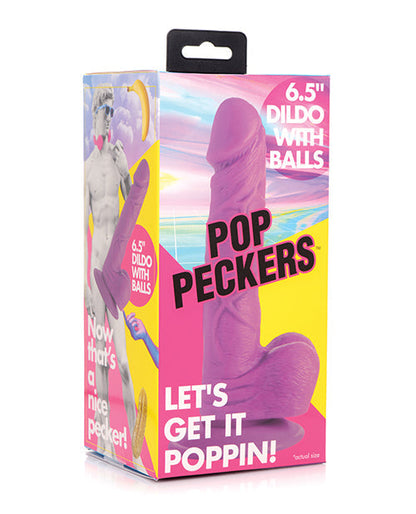 Pop Peckers Godemichet 16,5 cm avec testicules - Violet