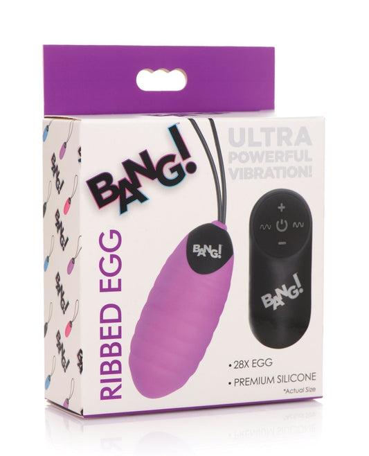 Bang! Œuf en silicone nervuré 28X avec télécommande - Violet
