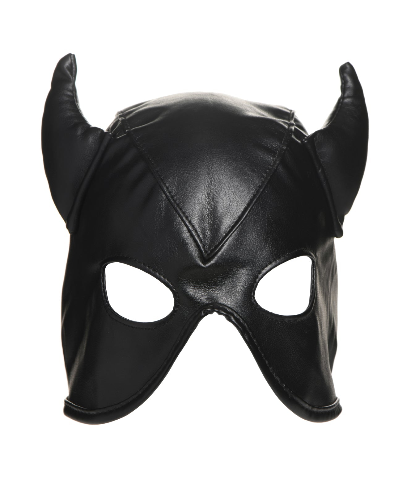 Master Series Dungeon Demon PU Leather Bondage Hood With Horns In Black