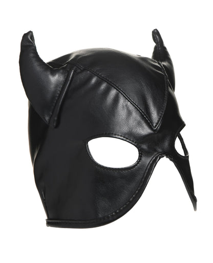 Master Series Dungeon Demon PU Leather Bondage Hood With Horns In Black