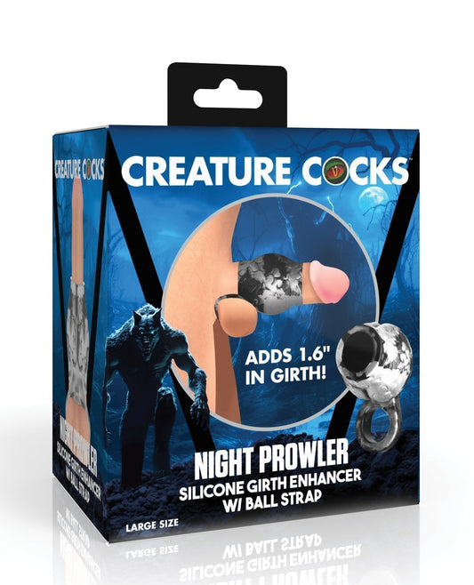 Gaine de pénis et extenseur de testicules en silicone Creature Cocks Night Prowler - Grande taille, argent/noir