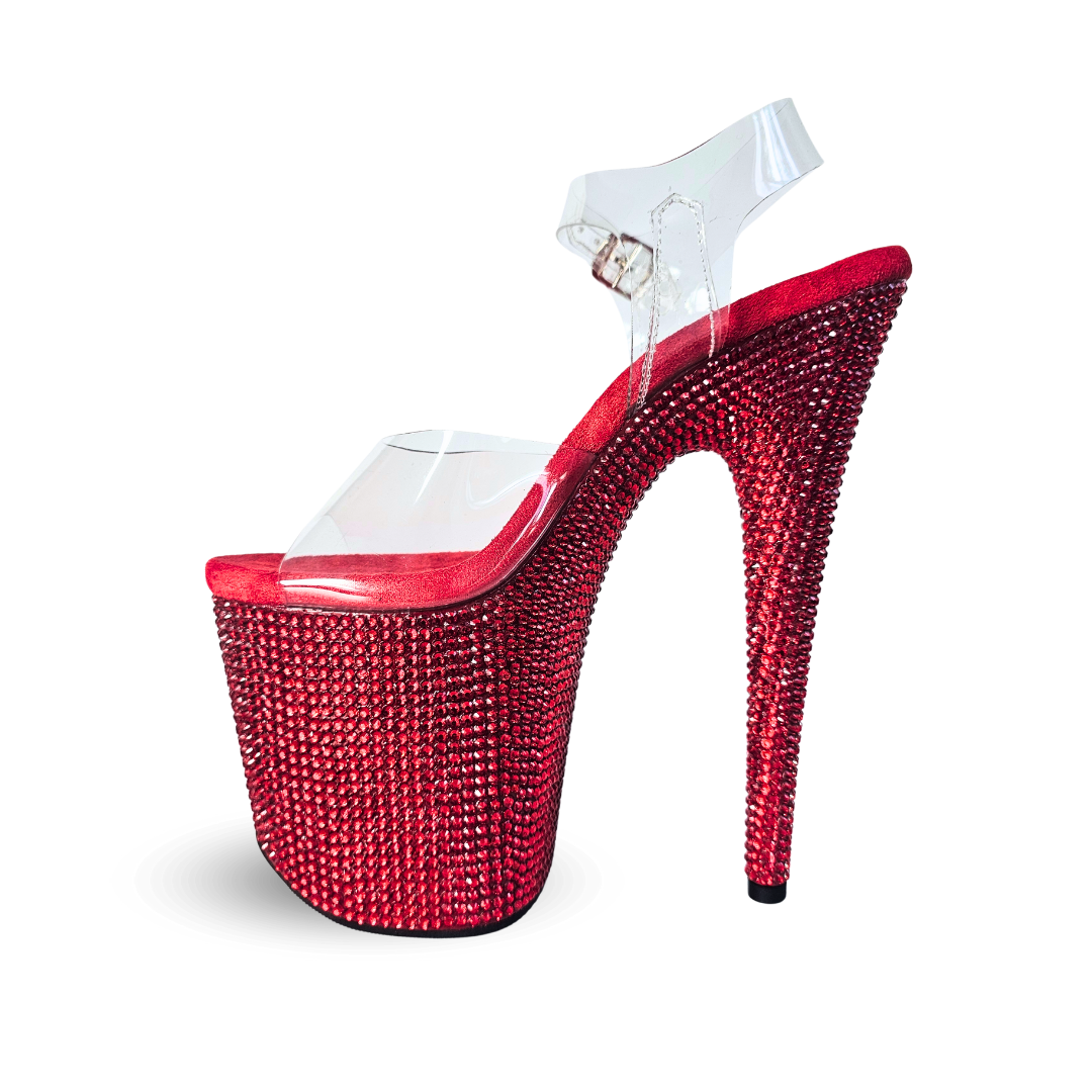 IDOL Red Crystal 8-Inch Platform Heels With 4-Inch Platform And Non-Slip Sole