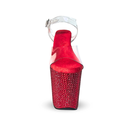 IDOL Red Crystal 8-Inch Platform Heels With 4-Inch Platform And Non-Slip Sole