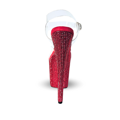 IDOL Red Crystal 8-Inch Platform Heels With 4-Inch Platform And Non-Slip Sole