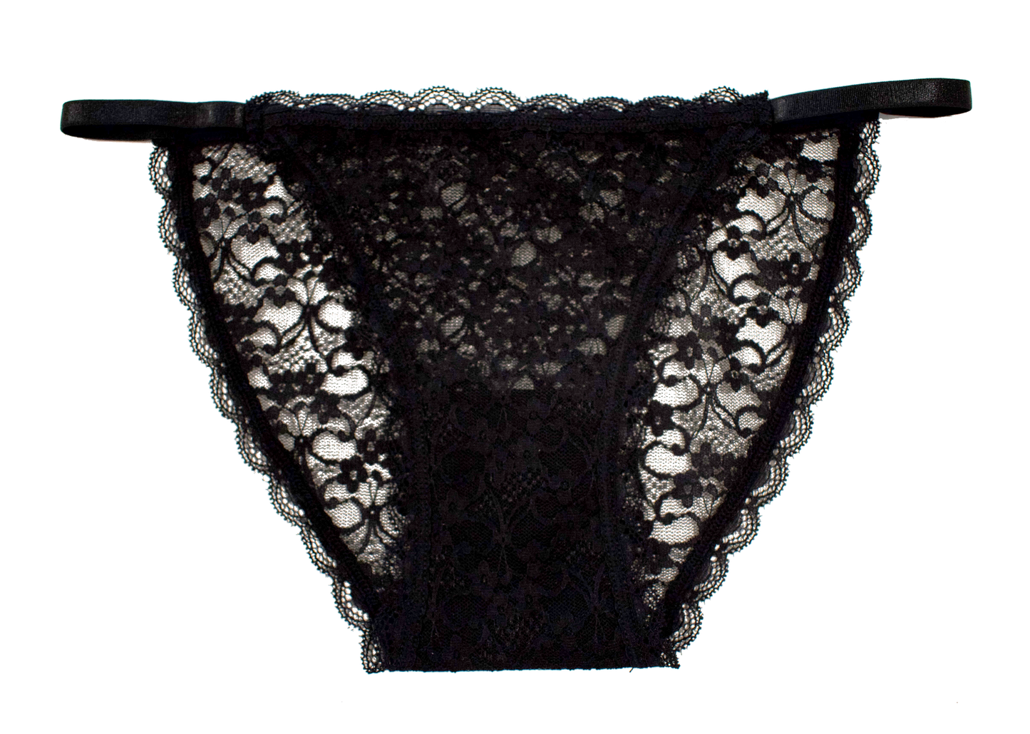 Black Nylon Lace Bikini Panty With Elastic Hip Bands And Cotton Liner