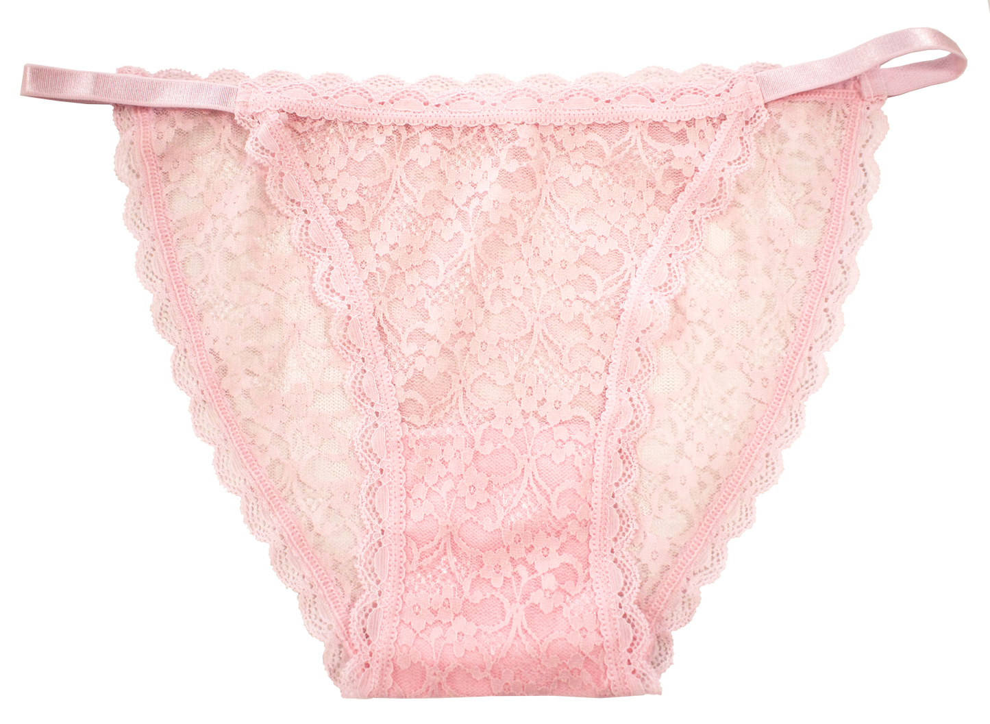 Black Nylon Lace Bikini Panty With Elastic Hip Bands And Cotton Liner