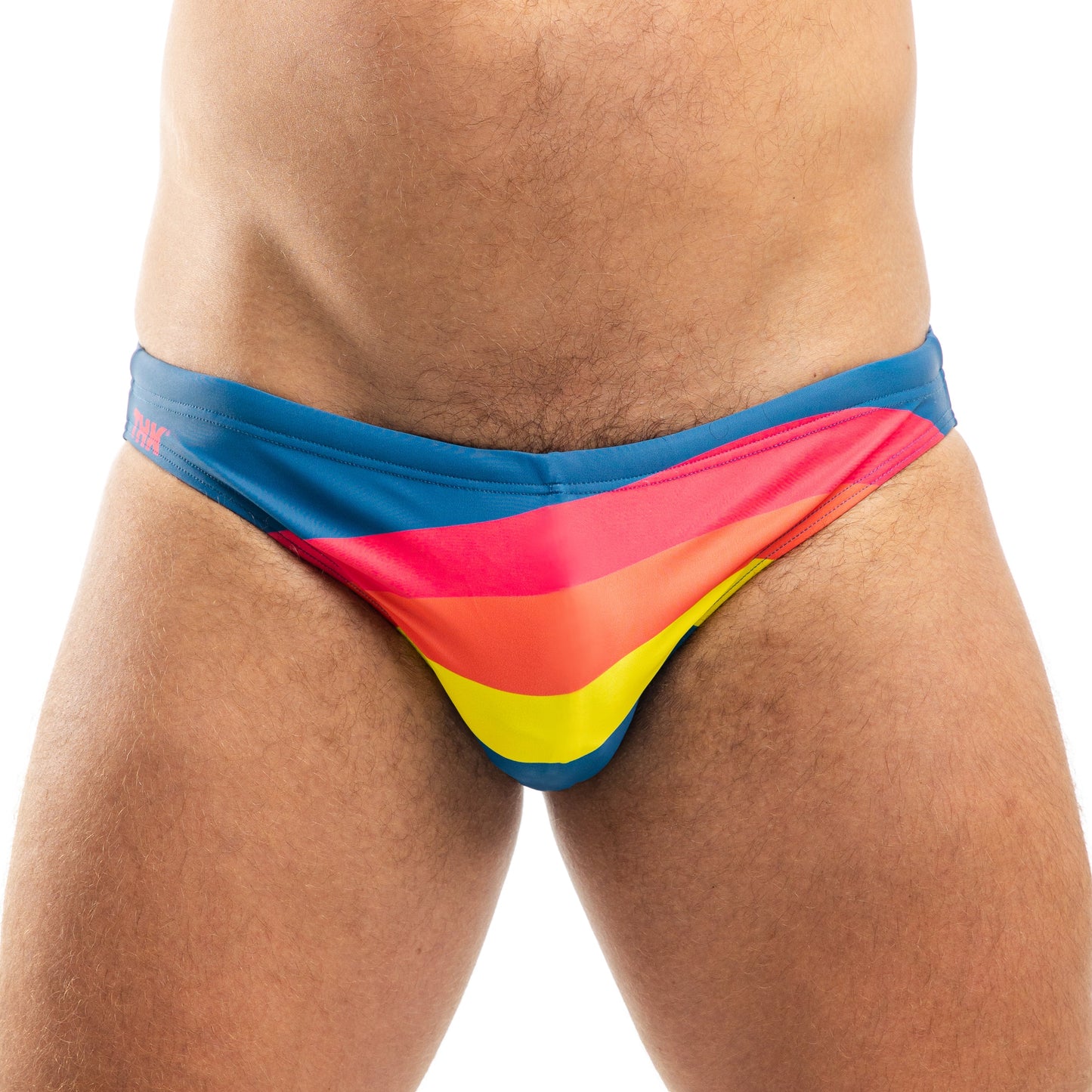 Retro Spandex Swim Brief With 70s Print And Low-Rise Cut