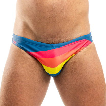 Retro Spandex Swim Brief With 70s Print And Low-Rise Cut