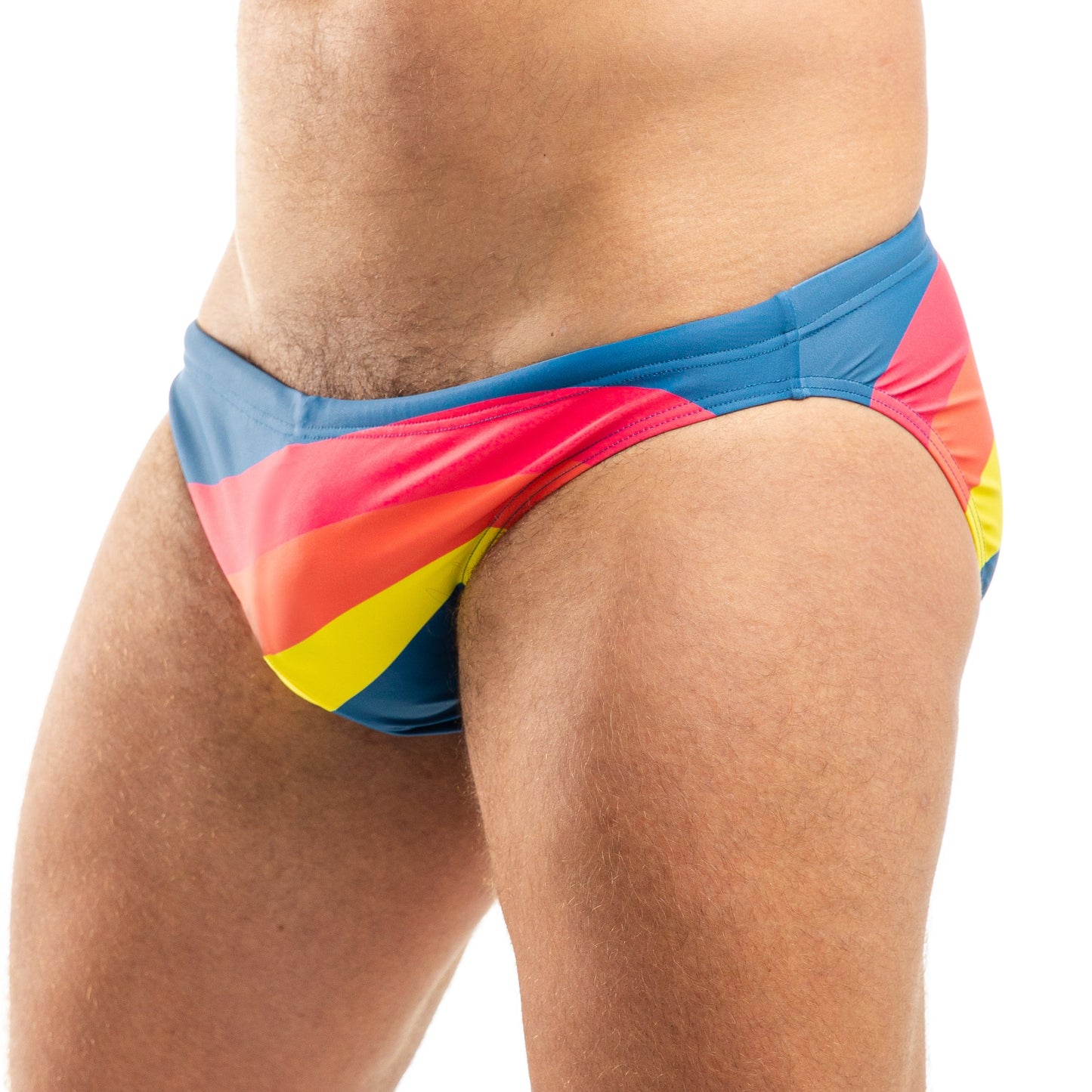 Retro Spandex Swim Brief With 70s Print And Low-Rise Cut