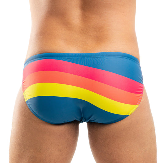 Retro Spandex Swim Brief With 70s Print And Low-Rise Cut