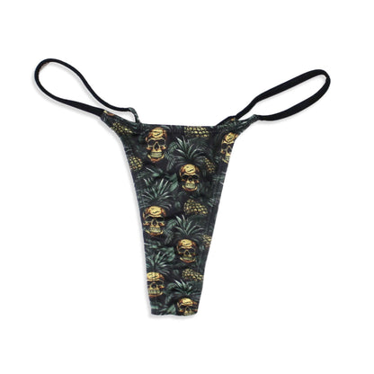 Pineapple Skull Polyester Thong In Tropical Print