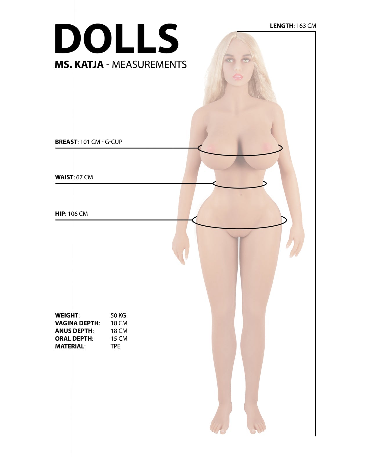 Shots Katja Love Doll — Full Size Standing Doll in Ivory