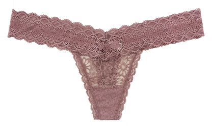 V-Front Floral Lace Thong With Cotton Gusset