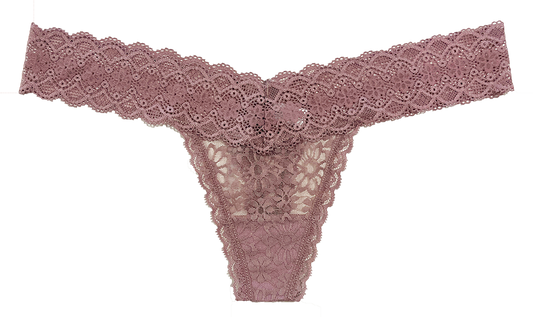 V-Front Floral Lace Thong With Cotton Gusset