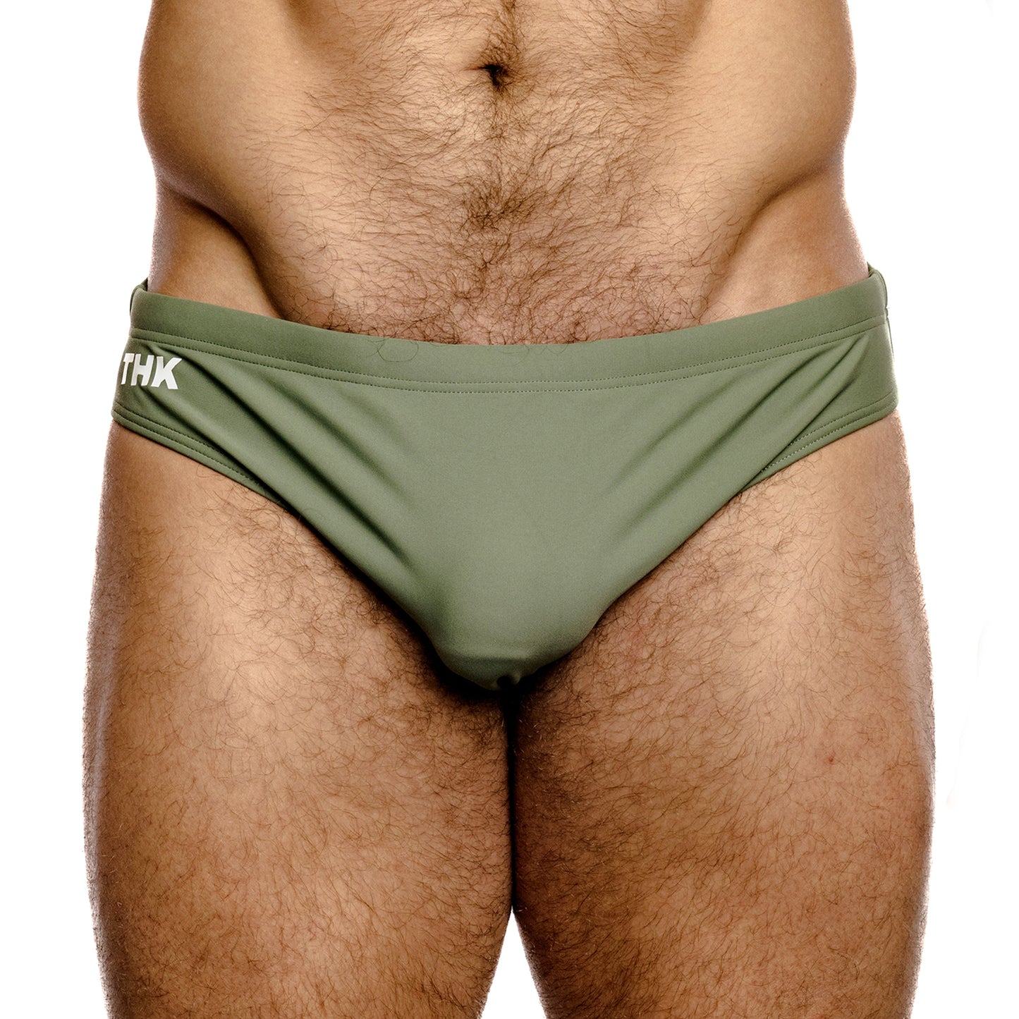 Sage Green Spandex Swim Brief With Front Seam Shaping And Low-Rise Cut
