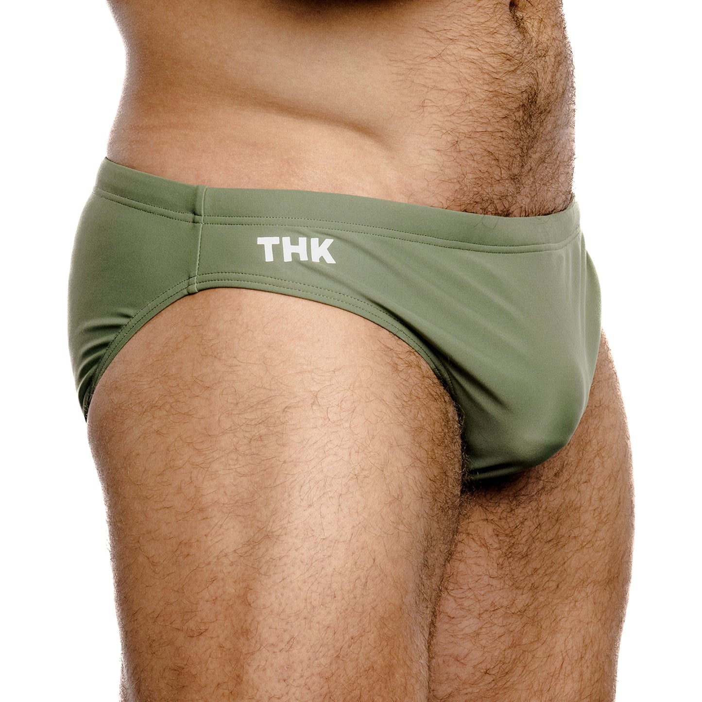 Sage Green Spandex Swim Brief With Front Seam Shaping And Low-Rise Cut