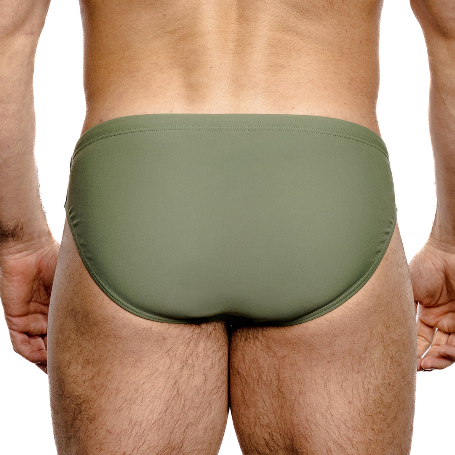 Sage Green Spandex Swim Brief With Front Seam Shaping And Low-Rise Cut