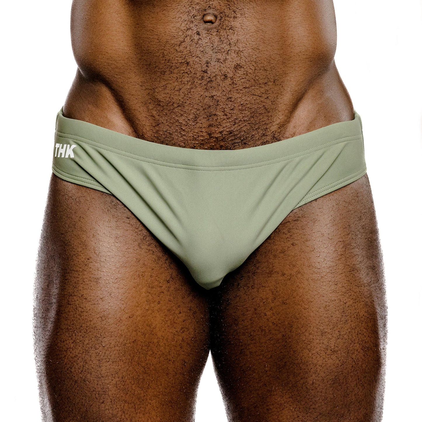 Sage Green Spandex Swim Brief With Front Seam Shaping And Low-Rise Cut