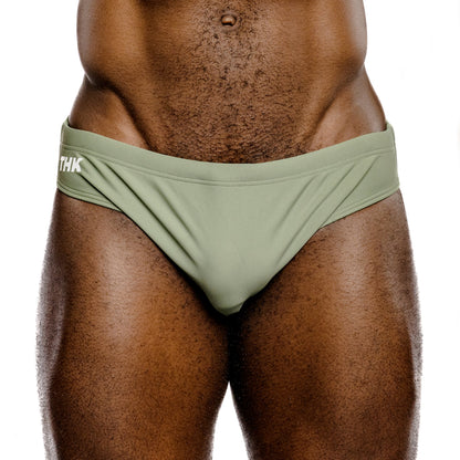 Sage Green Spandex Swim Brief With Front Seam Shaping And Low-Rise Cut