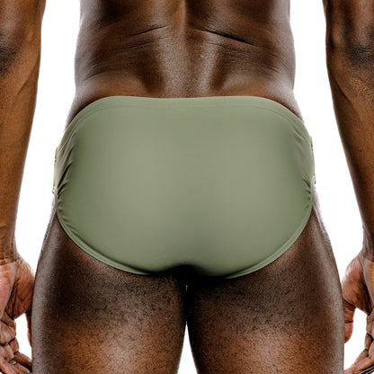 Sage Green Spandex Swim Brief With Front Seam Shaping And Low-Rise Cut