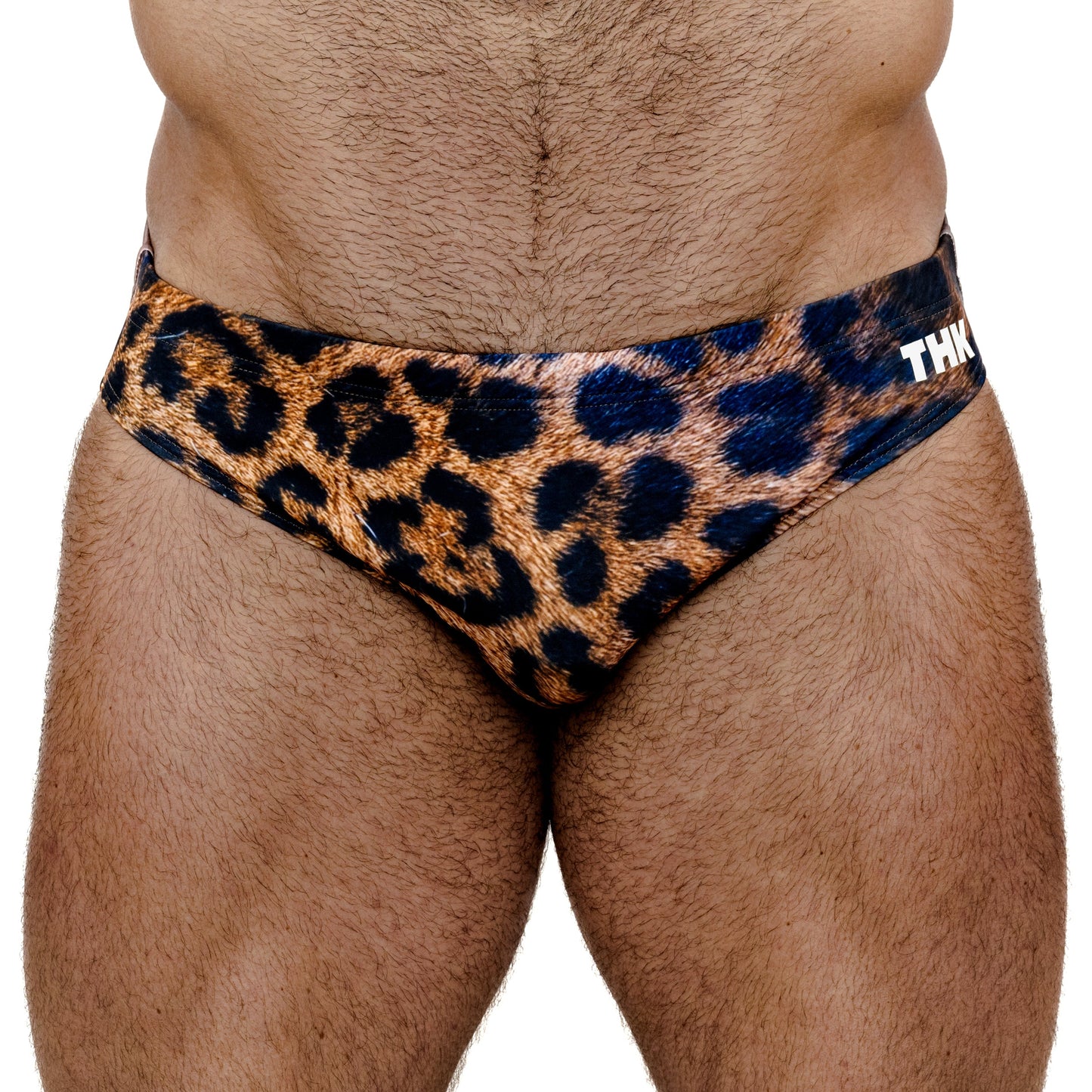 Tan Spandex Swim Brief With Cheetah Print And Low-Rise Cut