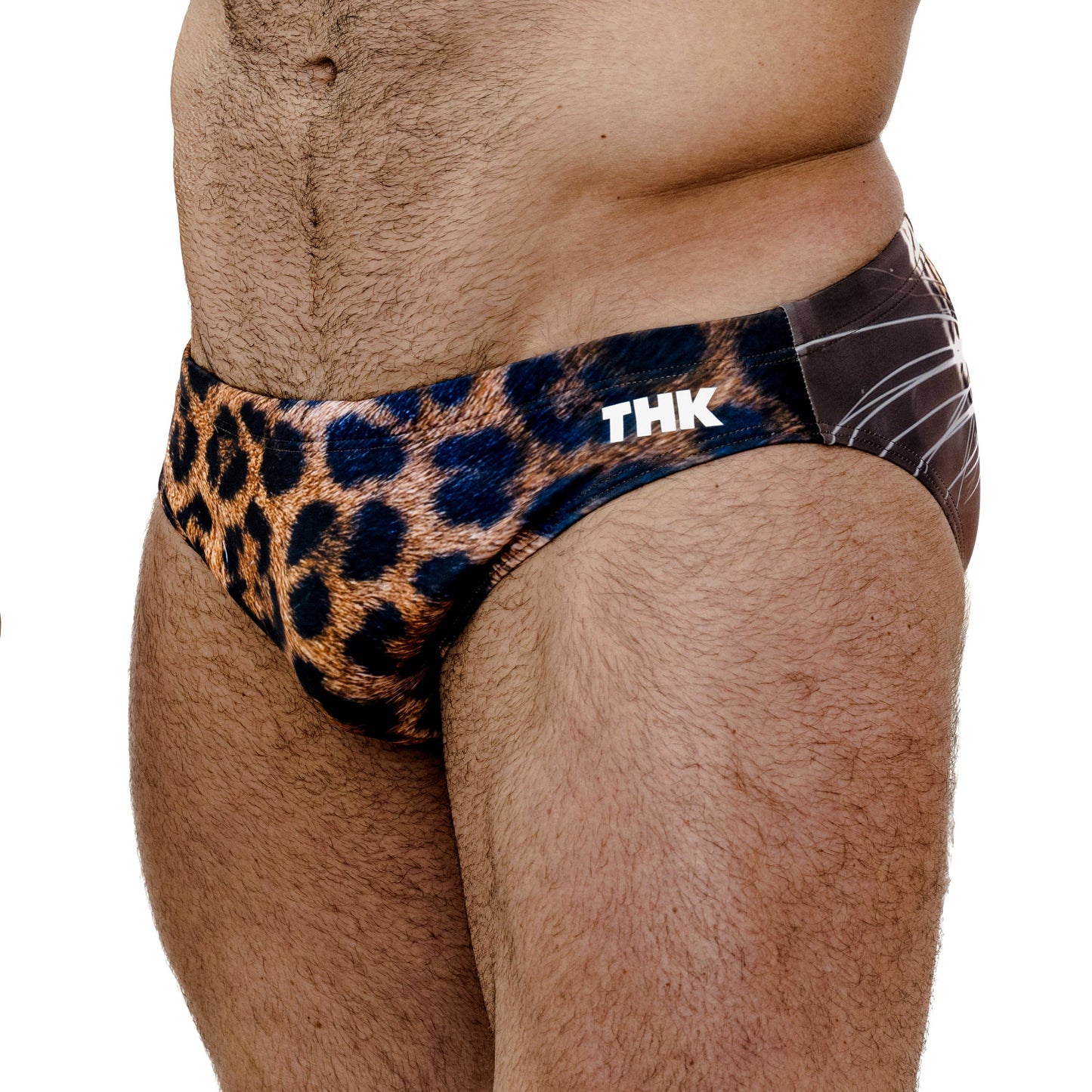 Tan Spandex Swim Brief With Cheetah Print And Low-Rise Cut