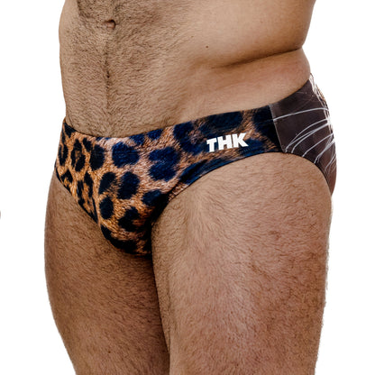 Tan Spandex Swim Brief With Cheetah Print And Low-Rise Cut