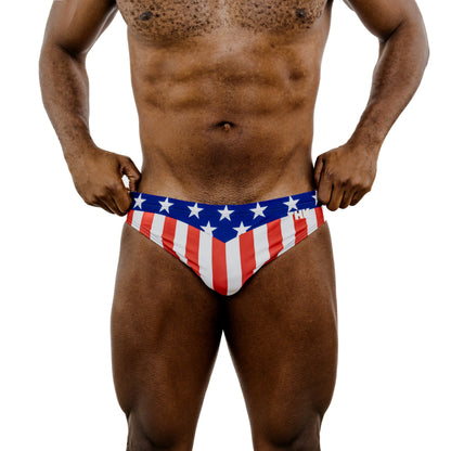 Patriotic Spandex Swim Brief With Americana Print And Low-Rise Cut
