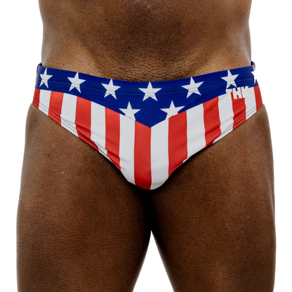 Patriotic Spandex Swim Brief With Americana Print And Low-Rise Cut