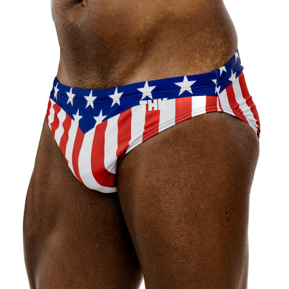 Patriotic Spandex Swim Brief With Americana Print And Low-Rise Cut