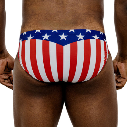 Patriotic Spandex Swim Brief With Americana Print And Low-Rise Cut