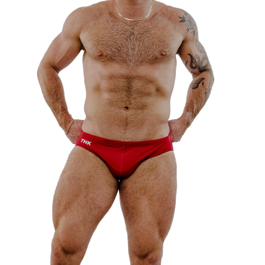 Maroon Spandex Swim Brief With Front Seam Shaping And Low-Rise Cut