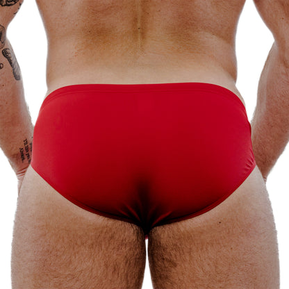 Maroon Spandex Swim Brief With Front Seam Shaping And Low-Rise Cut