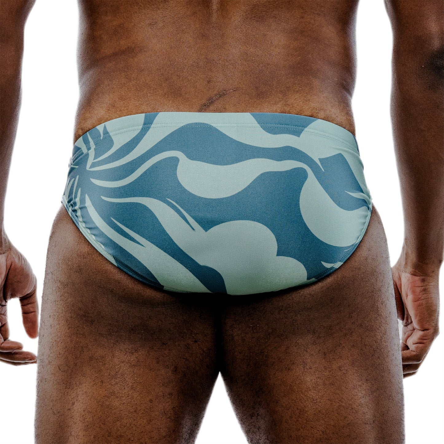 Multicolor Spandex Swim Brief With Bold Swirl Print And Low-Rise Cut