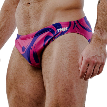 Multicolor Spandex Swim Brief With Vibrant Twirl Print And Low-Rise Cut