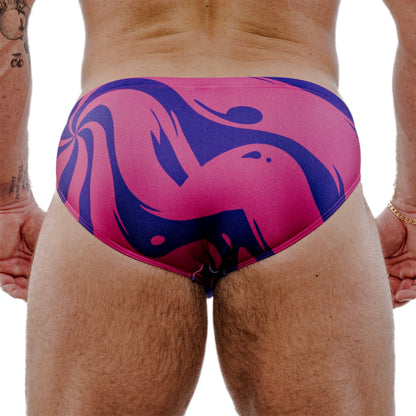 Multicolor Spandex Swim Brief With Vibrant Twirl Print And Low-Rise Cut