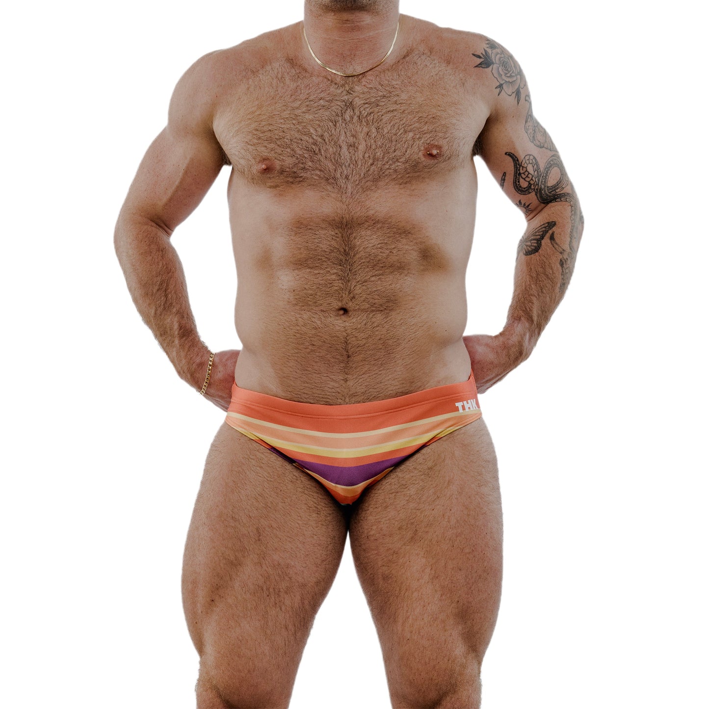 Terracotta Spandex Swim Brief With Desert-Inspired Print And Low-Rise Cut
