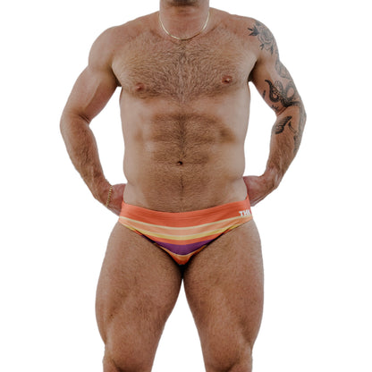 Terracotta Spandex Swim Brief With Desert-Inspired Print And Low-Rise Cut