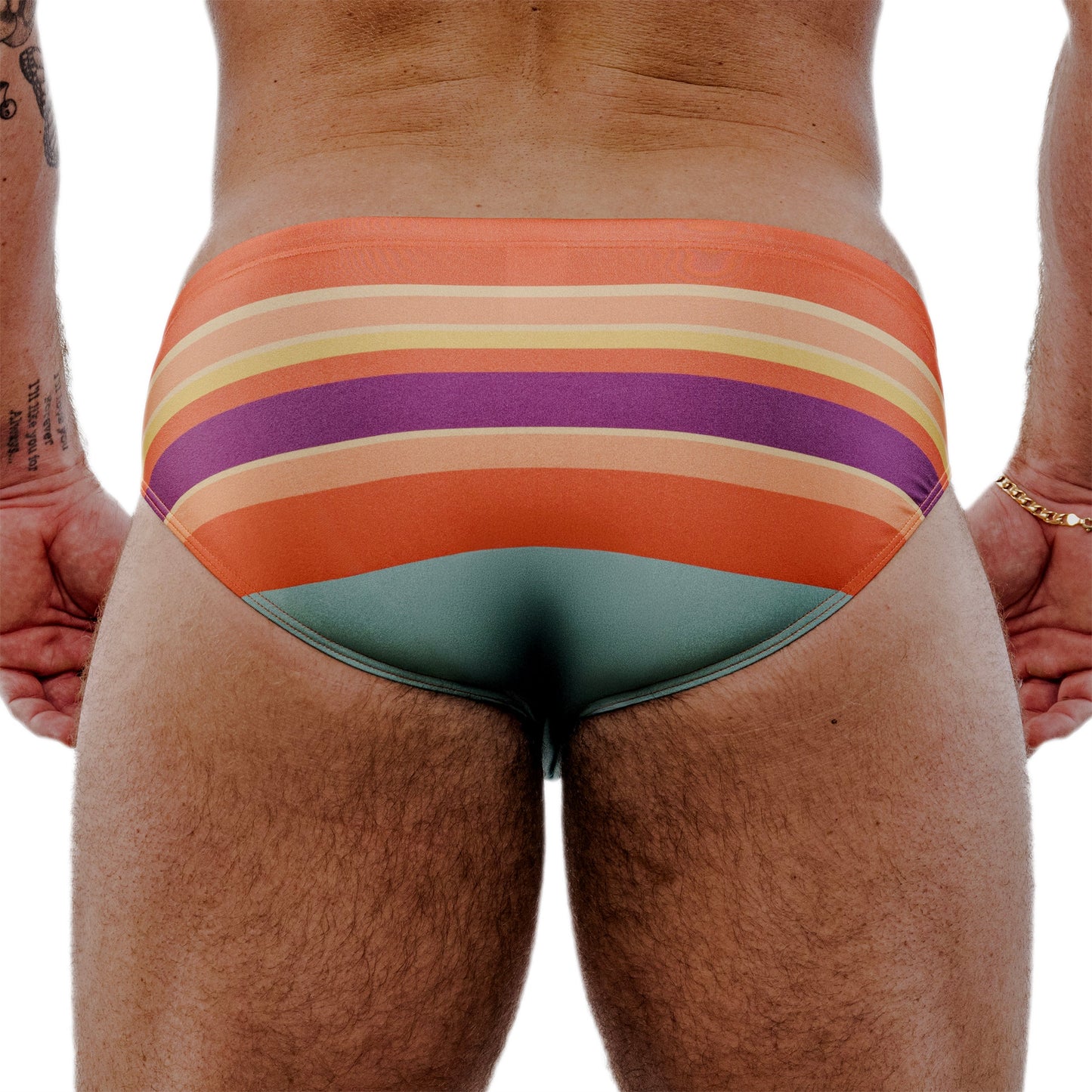 Terracotta Spandex Swim Brief With Desert-Inspired Print And Low-Rise Cut