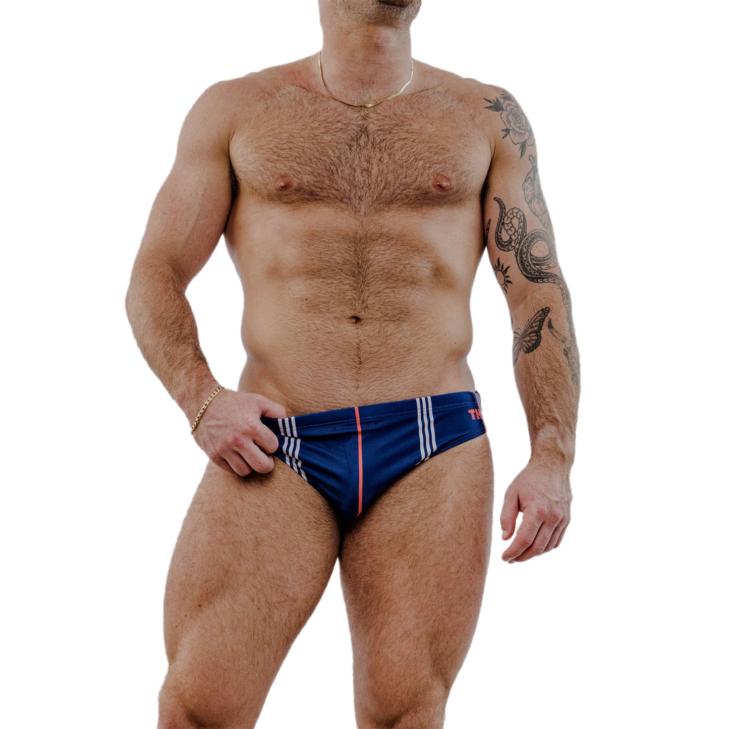 Multicolor Spandex Swim Brief With Graphic Pitcher Print And Low-Rise Cut